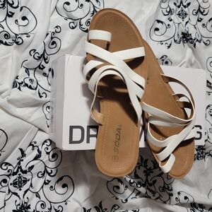 Soda Women's White and Tan Strappy Sandals
